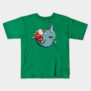 Santa Claus Riding Narwhal Merry Christmas Xmas Kids T-Shirt